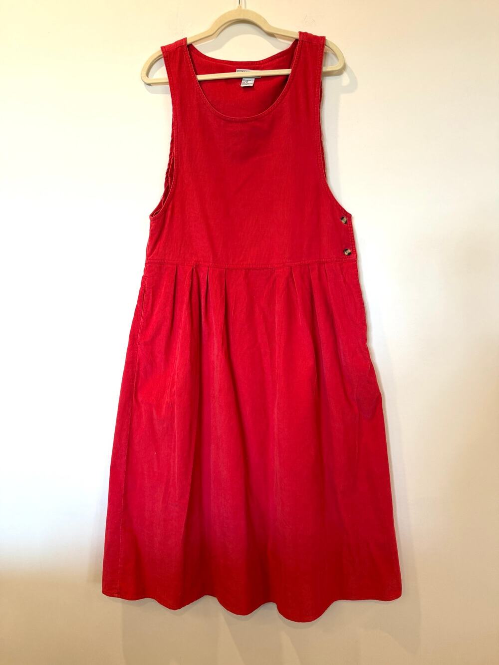Vtg 90s FADS 100% cotton corduroy apron jumper maxi dress red medium cottagecore